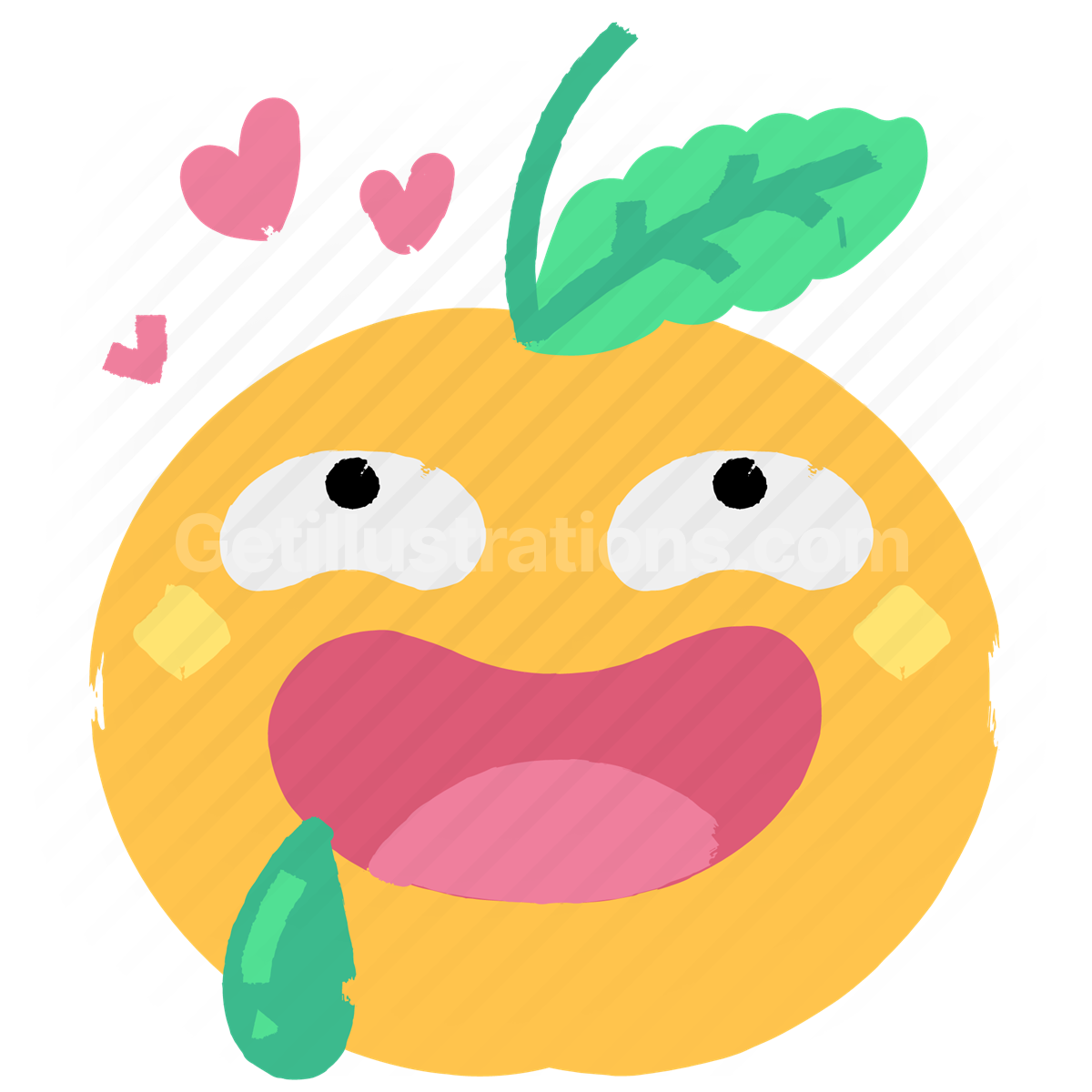 happy, love, in love, drool, orange, fruit, sticker, character